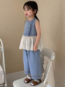 Dazy Kids 女童可爱牛仔荷叶边背心和裤子套装