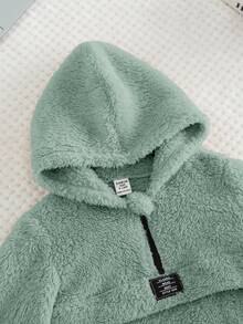 SHEIN 2pcs/Set Baby Boy Sage Green Furry Hoodie Sweatshirt And Elastic Waist Pants,Toddler Winter Clothing Set For Autumn,Modest Date Skiing Outdoor Wear - Green - View 6