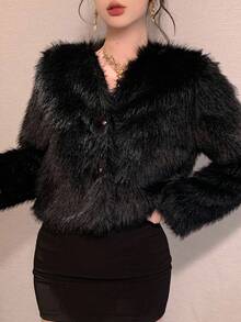 Livesso Women's Elegant Solid Color Jacket, Autumn/Winter - Black - View 3