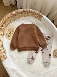 SHEIN Set di felpa con maniche lunghe e pantaloni con motivo carino a cartoni animati per neonata