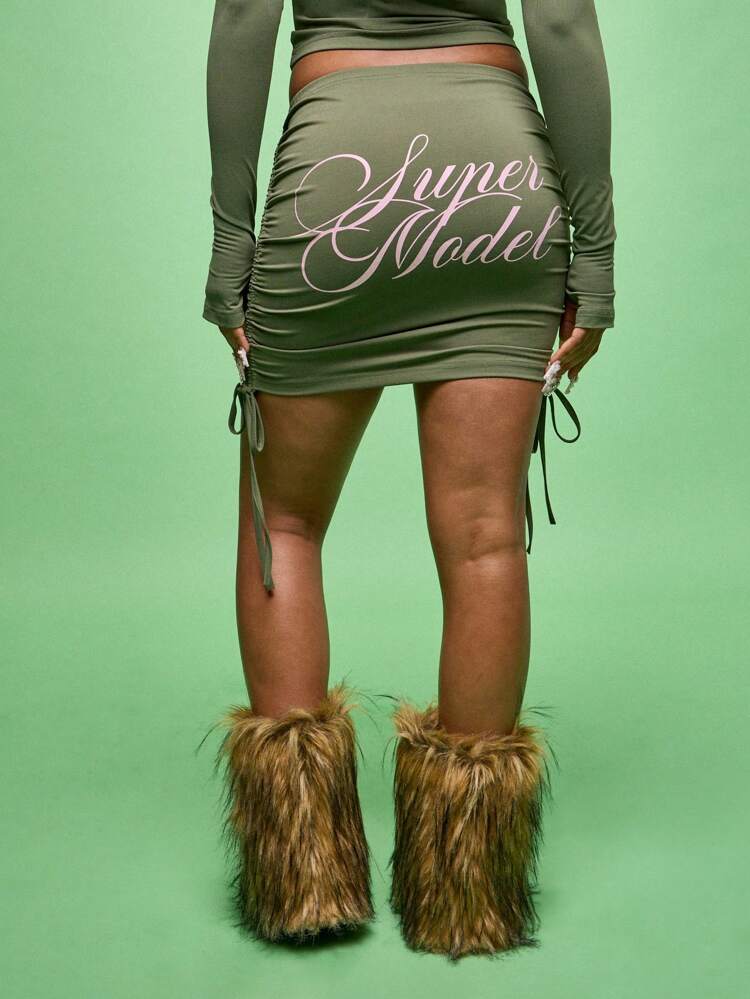 SUMWON WOMEN Ruched Mini Skirt With Side Drawstring Detail