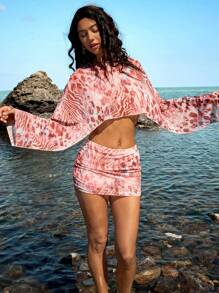 Opulessa Set da 2 pezzi composto da top a fascia casual e minigonna con effetto vacanziero per donne - Rosa - Visualizzare 2