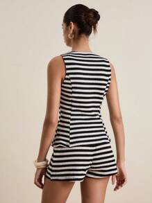 Airaco 女士休闲条纹吊带背心和短裤两件套，夏季 - 彩色 - 查看 3