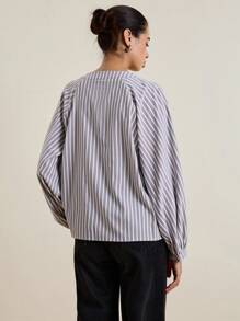 INAWLY Women's Striped Print Notch Collar Front Button Long Sleeve Casual Shirt Fall Cloth For Women - Multicolor - View 3