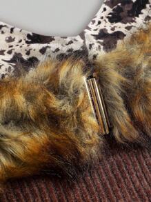 ROMWE Hippie 女士Y2K性感露脐上衣，二合一毛绒豹纹面料钩编细节吊带上衣 - 棕色 - 查看 4