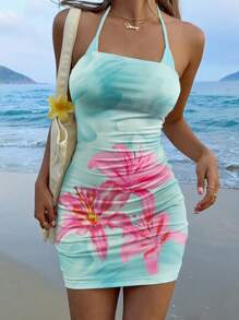 SHEIN EZwear 花卉印花抹胸紧身休闲夏装 - 彩色 - 查看 3