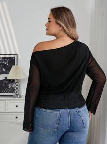 SHEIN CURVE+ Áo nữ cỡ lớn, vải lưới, dành cho quý cô mùa hè, tiệc tùng ngày lễ, thanh lịch, sinh nhật, mùa thu - màu đen - Xem 2