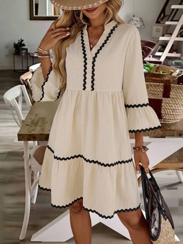 EMERY ROSE Women's Spring/Autumn Notched Neck Contrast Wave Tape Trim Ruffle Hem Loose Short Dress Going Out Dress Modest Dress  Old Money Dress Homecoming Dress Vacation Dress  Casual Dresses For Woman  Fall Women Clothes Fall Clothes Autumn Clothes Teacher Outfits For Women Teacher Outfits For Women Teacher Outfits Dresses For Women Elegant Elegant Dresses For Women Elegant Dresses For Women Office Outfits For Women Casual Dresses For Woman Modest Dresses For Women Modest Dresses Modest Dresses Airport Outfit Women