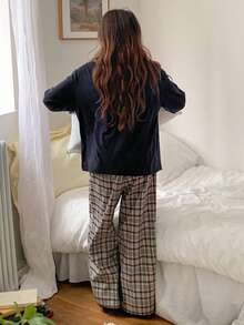 DAZY 青少年女孩休闲家居服睡衣，秋季 - 藏蓝色 - 查看 6