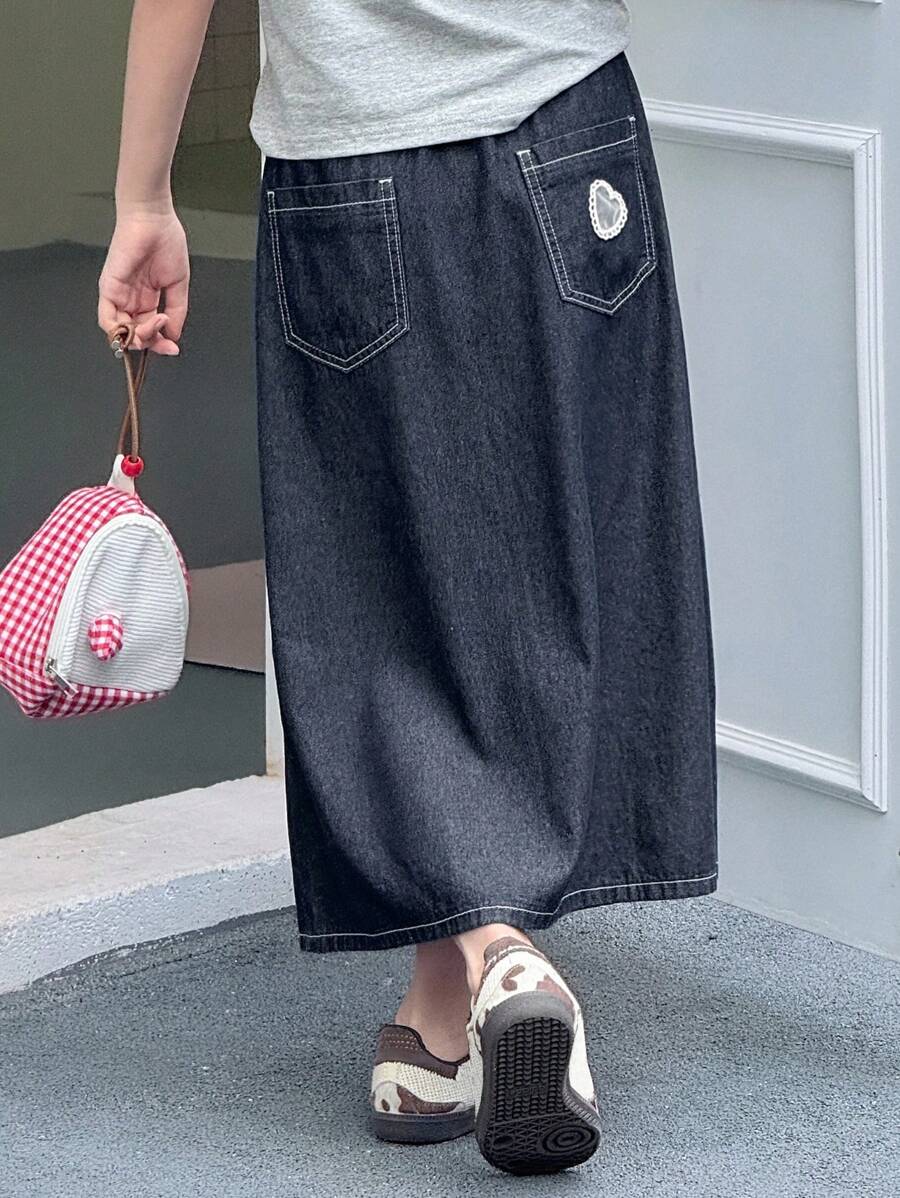 Dazy Kids Falda vaquera de ajuste holgado de unicolor para niñas preadolescentes en verano