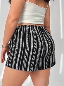 Solflare Pantalones cortos casuales sueltos con estampado monocromático de talla grande