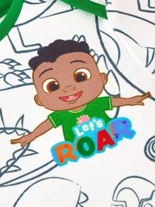 CoComelon X SHEIN 男婴恐龙全身印花撞色边连体裤 - 綠色 - 查看 4