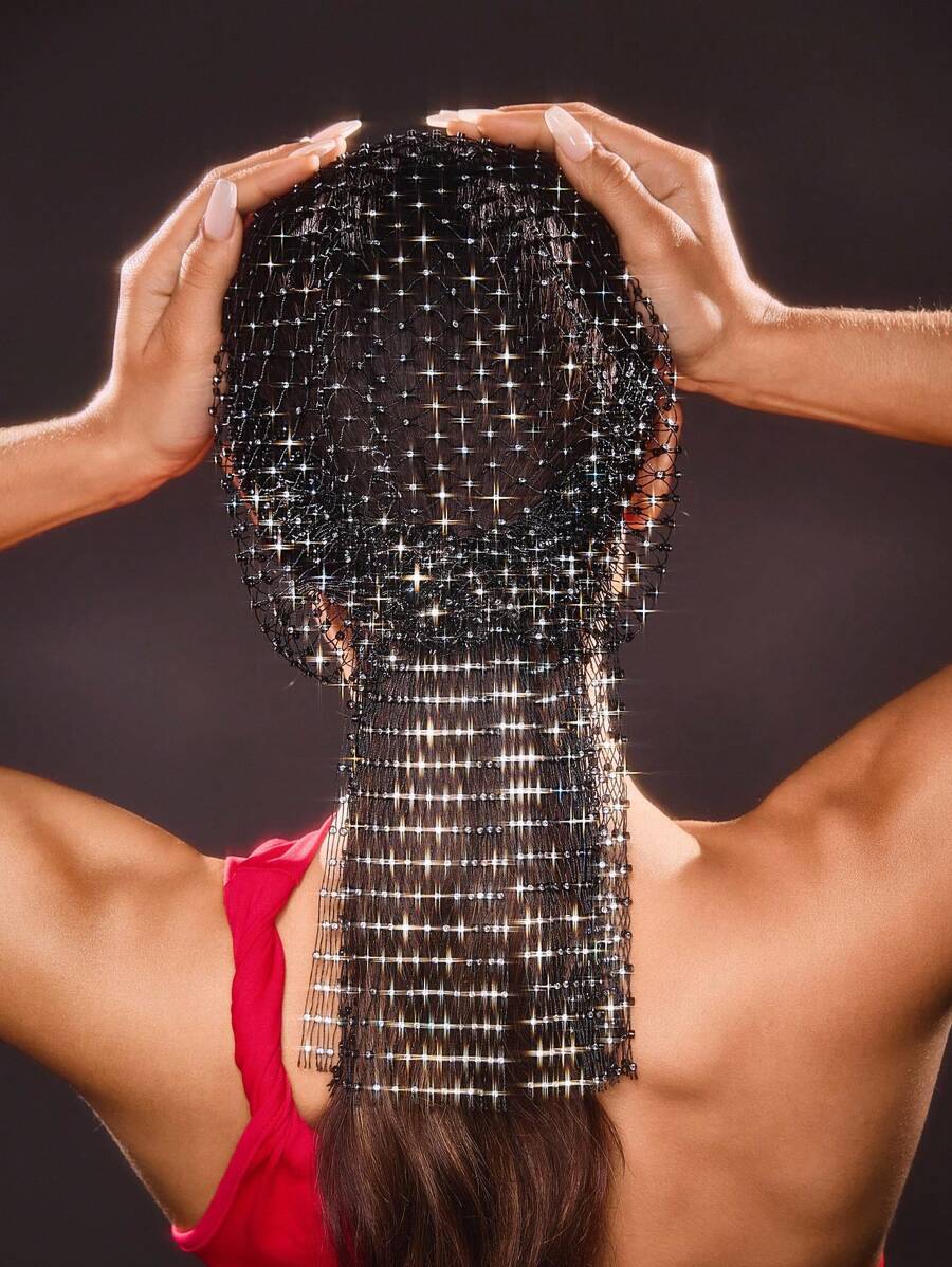 SHEIN SXY 手工制作的水钻网状镂空头饰，渔网水钻装饰配件