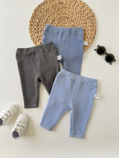 3 件套新生女婴休闲针织松紧腰裤，适合秋冬季