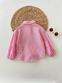 Baby Girl Cute Casual Versatile Pink & White Striped Heart Long Sleeve Shirt Baby Girl Striped Shirt Toddler Girl Long Sleeve Shirt Baby Girl Button Up Shirt Toddler Striped Long Sleeve Shirt Baby Girl Heart Shirt Fall Winter