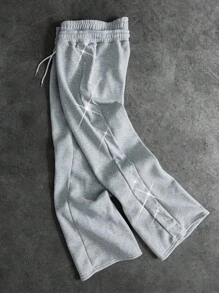 PAVTROS Manfinity Streetrush Men's Contrast Studded 2 In 1 Shorts, Light Grey , Men Flared Sweatpants , Men Wide Leg Sweatpants , Grey Flared Sweatpants , Men Flared Sweats , Flare Sweat Pants - Grey - View 5