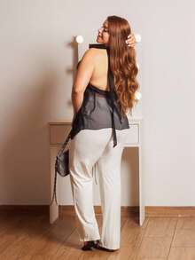 Lupita Cardoza ملابس علوية حريمي أسيمتري الذيل مفتوح الظهر ذو ياقة حلقية