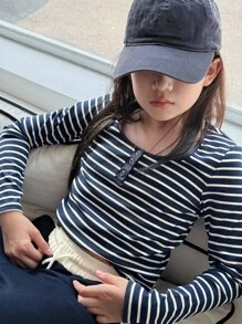 Dazy Kids 女童条纹圆领长袖T恤