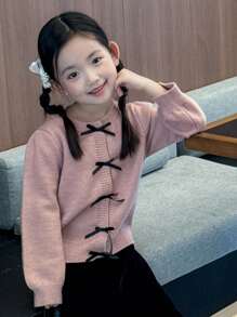 DAZY Young Girl Casual Versatile Bow Decor Sweater - Purple - View 2