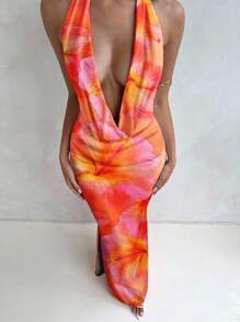 Aloruh 女式休闲全印花垂坠领长裙 - 彩色 - 查看 6