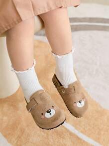 Cozy Pixies 休闲轻便百搭棕色泰迪熊图案可爱一脚蹬平底婴儿拖鞋，适合春夏季 - 棕色 - 查看 2