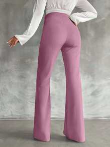 SHEIN Tall Pantalones acampanados de doble botonadura decorativa de talla alta - Rosa vieja - View 2
