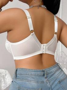 DesireSculpt 1 Áo ngực có gọng lưới tương phản Jacquard thanh lịch cỡ lớn Áo ngực chéo Áo ngực dễ thương, nâng ngực - trắng - Xem 2