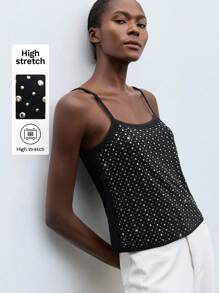 Maija Women's Summer Rivet Decor Loose Camisole Y2k Clothes Country Concert Top Going Out Tops Coquette Club Outfits Women Sexy  Studded Top Eyelet Top For Women Studded Tank Top Sequin Top Rhinestone Top Tops For Going Out Halloween Clothes Women Tank Tops Women - Black - View 1