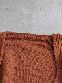 EMERY ROSE Halloween Plus Size Elegant Casual V-Neck Solid Color Long Sleeve Loose Regular Cardigan Top Fall Winter Cloth For Women Autumn - Brown - View 3