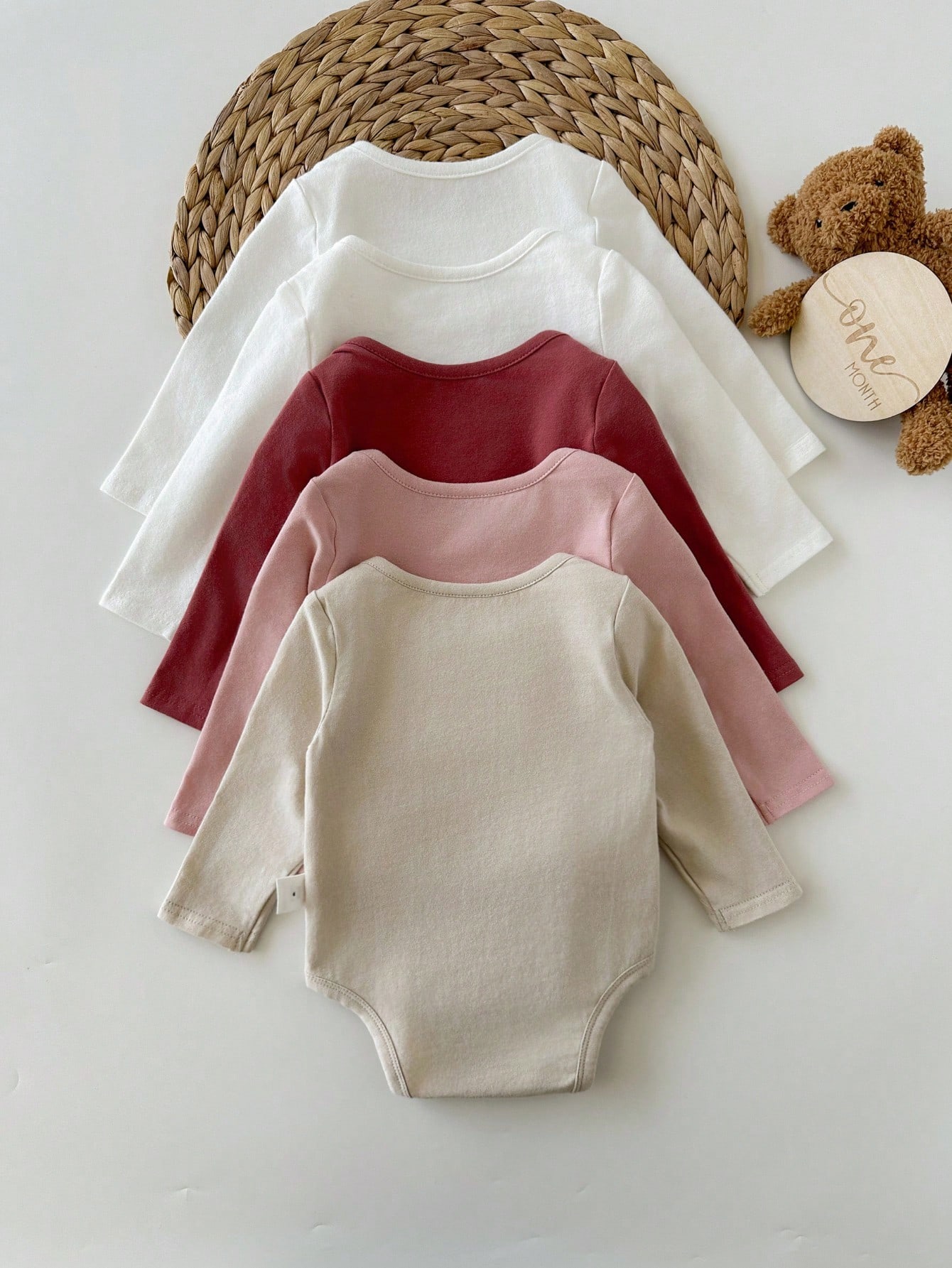 SHEIN 5 قطع رومبير كم طويل لون أحادي لطيف للأطفال...