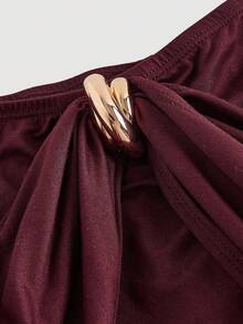 SHEIN MOD Váy dài ngang gối màu đỏ tía dành cho nữ - Màu Đỏ Sâu - Xem 5