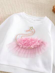 Bộ 2 áo nỉ dài tay họa tiết hoạt hình dễ thương cho bé gái và quần cạp chun, lót giữ nhiệt, mùa thu/đông - trắng - Xem 3