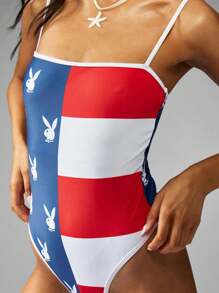 Missguided x Playboy 七月四日兔子星标志连体泳衣美国国旗夏季海滩泳装阵亡将士纪念日七月四日假期 - 彩色 - 查看 5