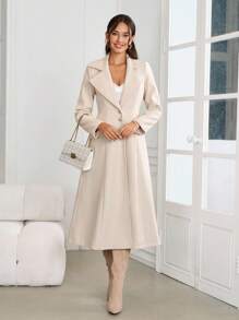 Ellevyn 女士优雅缺口领长款羊毛大衣，带口袋，适合街头、通勤和多场合穿着，秋季 - 杏色 - 查看 9