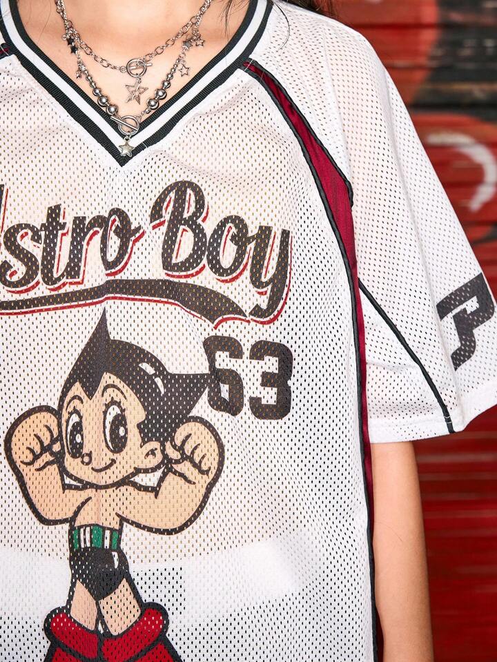 Our Astro Boy X ROMWE Casual Street Graphic Loose T-Shirt Football