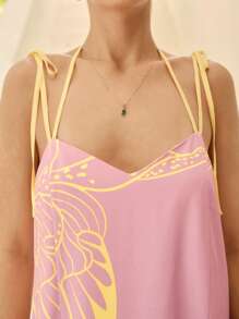 Sunsella Print Tie Spaghetti Straps A Line Maxi Dress Summer Women Vacation Holiday Outfit - Multicolor - View 6