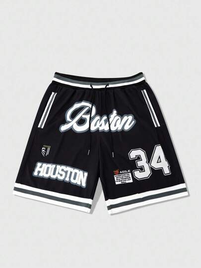 Prep Pantalones cortos de baloncesto con temática clásica de Boston para hombres, talla 34 que muestra el estilo de ropa urbana, esencial para deportes y uso casual