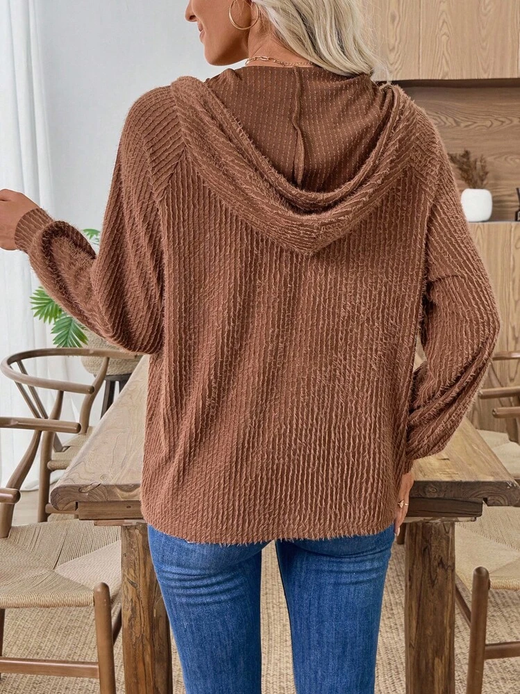 EMERY ROSE Sudadera con capucha casual de unicolor para mujer - Caqui - Añade 2