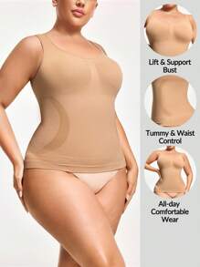 SHAPORA 大码女式纯色罗纹针织吊带背心 - 杏色 - 查看 1