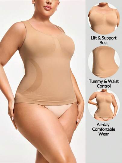 SHAPORA Top de camisola acanalada unicolor talla grande para mujer