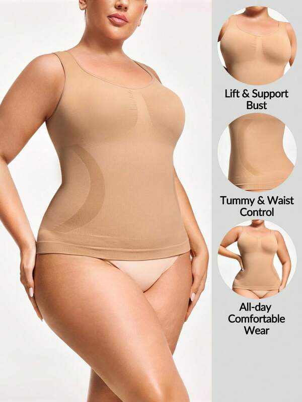 Shapelle Forme قميص كامي مضلع أحادي اللون مقاسات كبيرة للنساء