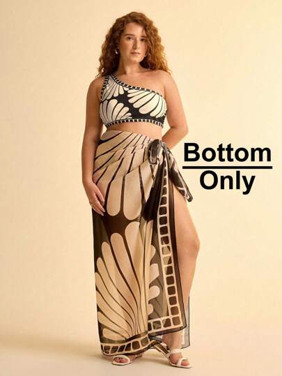 CAJUNI 大码女式波西米亚风黑色杏色贝壳印花沙滩罩衫裹裙，夏季休闲度假装，乡村音乐会