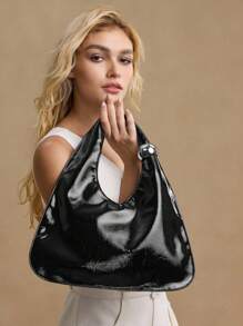 MOTF PREMIUM IRONMONGERY PU LEATHER TOP HANDLE BAG - Black - View 5