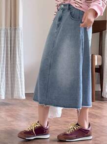 Dazy Kids 青少年女孩时尚休闲夏季宽松牛仔裙 - 藍色 - 查看 5