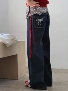 Dazy Kids Girls' Butterfly Print Denim Pants - Blue - View 5