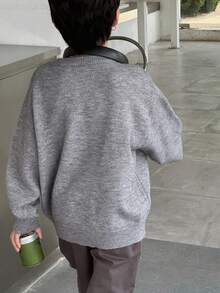 DAZY 男童宽松休闲图案针织毛衣，秋季 - 深灰色 - 查看 10