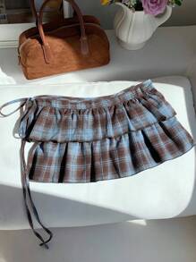 Comfortcana 女式休闲格子荷叶边下摆迷你裙，夏季 - 彩色 - 查看 4