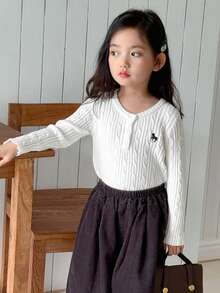 Dazy Kids Young Girl Fall Clothes, Girls Animal Embroidery Long Sleeve Sweater - White - View 5