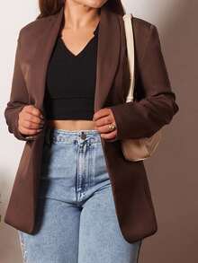 Lupita Cardoza Women's Solid Color Shawl Neck Long Sleeve Casual Blazer  - Coffee Brown - View 5