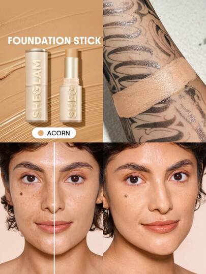 SHEGLAM كريم أساس Skin Magnet عالي التغطية-Acorn يدوم طويلاً خالٍ من المسام خالٍ من العيوب سهل الاستخدام بتغطية كاملة لجميع أنواع البشرة لا يتلاشى مقاوم للعرق خفيف الوزن لم يتم اختباره على الحيوانات ناعم بلمسة نهائيةة تشبه البشرة كريم أساس قابل للتنفس تركيبة لطيفة مكياج الأساس علامة تجارية جمال مكياج ميكب مستحضرات تجميل للنساء الفتيات مثالي لفصل الصيف الربيع مثالي ل- Y2K أزياء أنيقة عيد الأم هدية حفلة جاهز أفضل لون